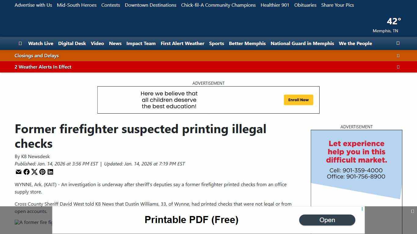 Former firefighter suspected printing illegal checks